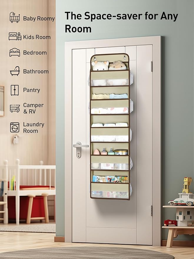 Yecaye 2 Pc Over the Door Organizer with 5 Bins 10 Side Pockets, 44lbs Load Hanging Bathroom and Bedroom Organizer, behind th