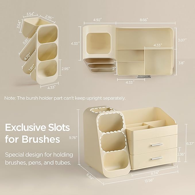 HBlife Makeup Organizer with Brush Holder for Vanity, Large Plastic Bathroom Countertop Organizer Skin Care Storage, Easy to 