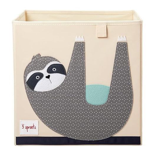 3 Sprouts Toy Storage Organizer: Toy Box Cube Organizer for Playroom, Nursery - Foldable Storage Bin - Sloth