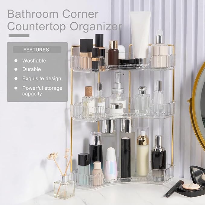 INVSSENE Corner Bathroom Countertop Organizer, Vanity Trays for Counter, Makeup Organizers, Perfume Tray, Kitchen Spice Rack,