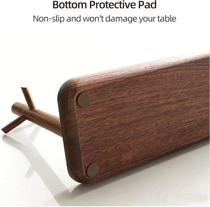 Solid Black Walnut Wooden Key Tray, Multi-Functional Key Bowl for Entryway Table, Key Holder Stand equipped with 3 Hooks, Woo