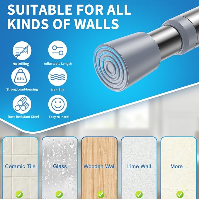 AIZESI 2 Pack Tension Rods for Windows 26.5 to 36 inch, Adjustable Pressure Spring Curtain Rods No Drilling, Curtain Rods for