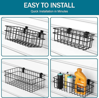 4 Pack Large Size Slatwall Baskets Set, Ventilated Metal Hanging Storage Slat Wall Basket, Mounted Slatwall Accessories for G