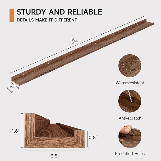 Floating Picture Ledge Shelves for Wall Set of 2, 95 Inches Picture Ledge Shelf with Long Large Nursery Book Shelf for Toys S
