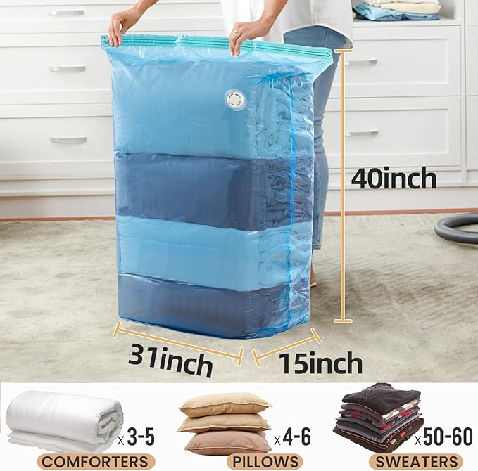 TAILI 8 Pack Vacuum Storage Bags, Jumbo Cube (31x40x15 Inch), Extra Large Vacuum Seal Bags for Clothing, Comforters, Blankets