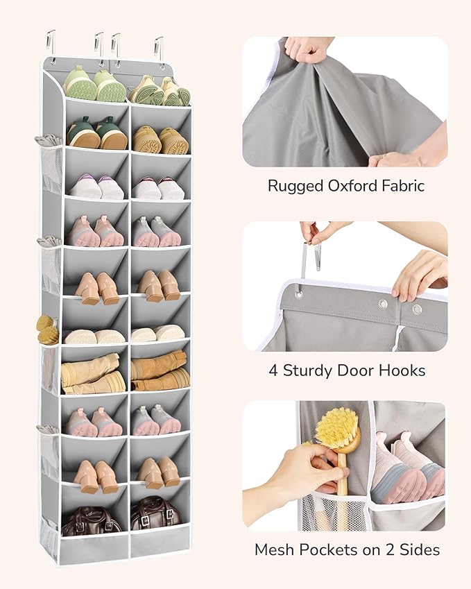 ULG Over The Door Shoe Organizer for Closet Fit 24-32 Pairs with Large Deep Pockets, Narrow Shoe Rack for Door Hanging Boots 