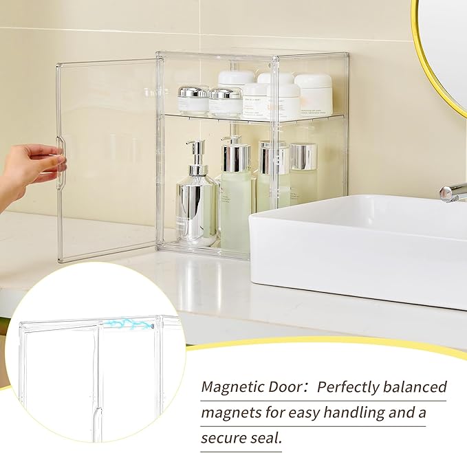 Acrylic Display Case, 2 Tier Clear Plastic Stackable Storage Bins with Magnetic Lids, Figure Display Case for Collectibles Co