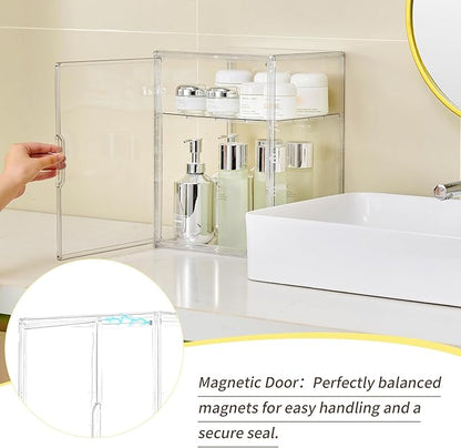 Acrylic Display Case, 2 Tier Clear Plastic Stackable Storage Bins with Magnetic Lids, Figure Display Case for Collectibles Co