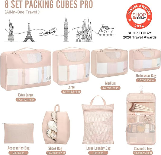 Veken 8 Set Packing Cubes, Cruise Ship Travel Essentials Accessories for Beach Vacation, Personalized Gifts for Women Mom Her, Suitcase Organizer Bags for Luggage with Hanging Toiletry Bag