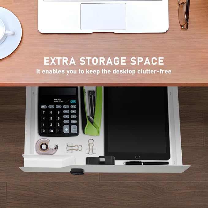 Under Desk Drawer Storage with Lock, 16"x11.8"x3.6", Metal Undermount Table Drawer, Ball Bearing Slides Out Tray Organizer fo
