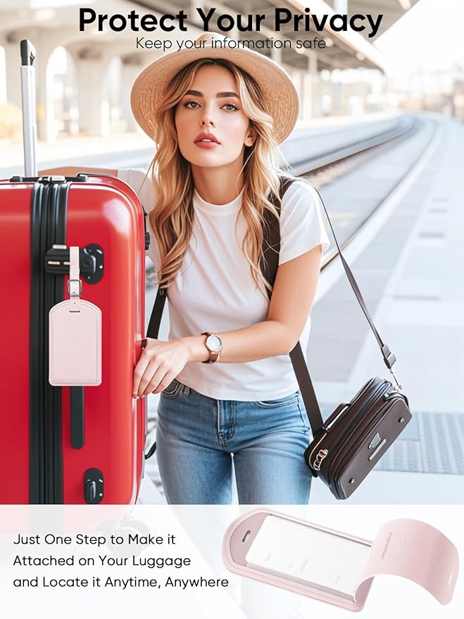 Luggage Tags Built-in Anti-Loss Tracker, Luxury Leather Luggage Tags for Suitcase, Travel Bags, Backpacks, Travel Organizer f