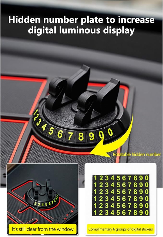 Non-Slip Phone Pad for 4-in-1 Car, 2023 New Cool Glow in The Dark Car Dashboard Phone Mat with Temporary Car Parking Card Num