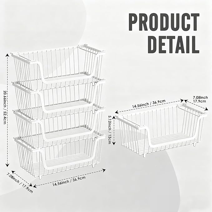 GAOKASE 4 Pcs Stackable Wire Baskets for Pantry Organizers and Storage,Vegetable Fruit Basket for Countertop,Kitchen Storage 