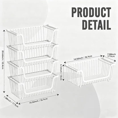 GAOKASE 4 Pcs Stackable Wire Baskets for Pantry Organizers and Storage,Vegetable Fruit Basket for Countertop,Kitchen Storage 