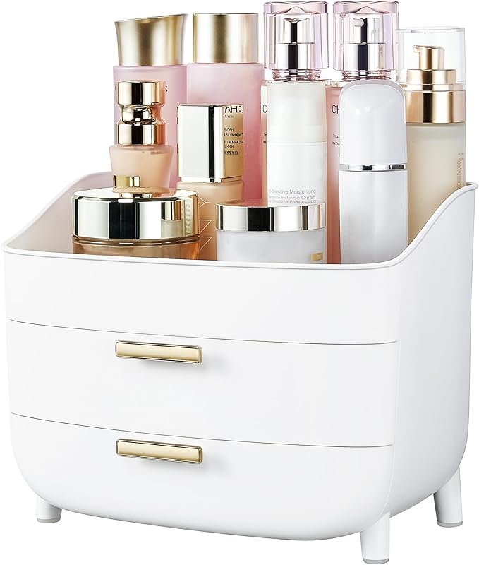Vtopmart 3-Tier Skincare Makeup Organizer with Drawers for Vanity and Bathroom Countertop, Large Cosmetic Storage Box Case fo