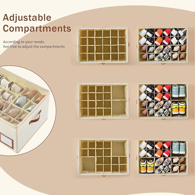 INSTY Shoe Organizer for Closet Fit 24 Pairs, Large Foldable Shoe Storage Containers Box Bin w/Adjustable Dividers and Clear 