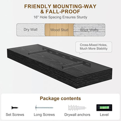 Fun Memories 60 Inch Fireplace Mantel - Long Floating Shelf, Wall Mounted Farmhouse Display with Invisible Heavy Duty Metal B