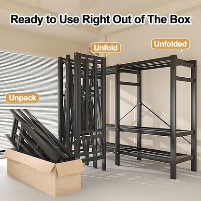 Portable Foldable Wardrobe Closet with Cover, Metal Clothing Rack with Hanging Rods, Space-Saving Storage Organizer for Bedro