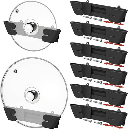 Adjustable Universal Pot Lid Holder Organizer - Upgraded Patented Pan Lids Organizers Inside Cabinet Door Wall Mount Pots Top Rack for Kitchen Cupboard Fit 6" to 13" (8Pack-Black)