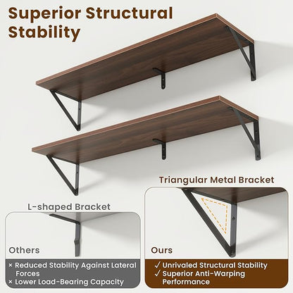 Deep Floating Shelves for Wall,36Wx8D Wall Mounted Shelves Set of 2,Wall Storage Floating Shelf with Sturdy Metal Brackets fo