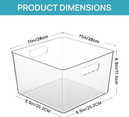 Vtopmart 4 Pack Extra Large Clear Plastic Storage Bins,11x11 Cube Acrylic Organizer Square Containers with Handle for Pantry,