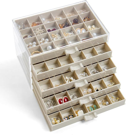 YUFONG Earring Storage Box Organizer, Acrylic Jewelry Storage Box Holder 5 Drawers Transparent Jewelry Display Stand with 120