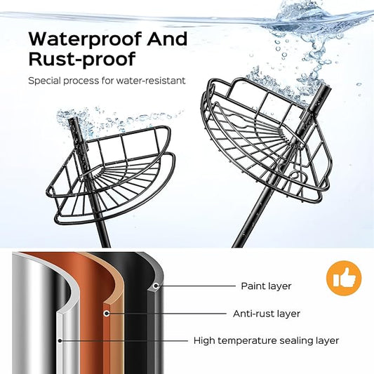 HAMITOR Corner Shower Caddy Tension Pole: 4-Tier Rust-Resistant Adjustable Bathroom Organizer Shelves - 47-121 Inch No-Drill 
