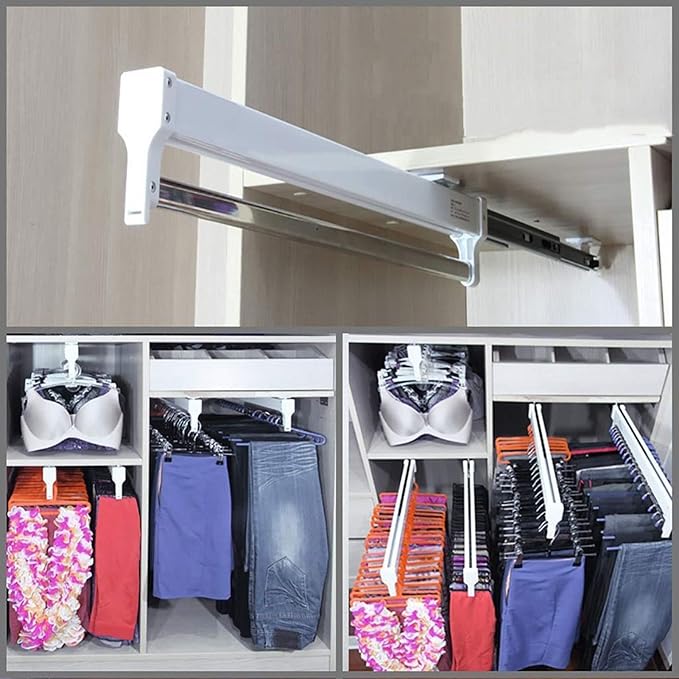 Pull Out Clothes Rail Extendable Clothes Rail - Sliding Wardrobe Closet Rod, Adjustable Wardrobe Clothing Rail, Pull Out Clot