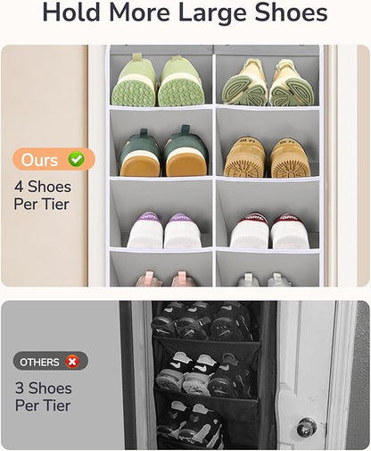 ULG Over The Door Shoe Organizer for Closet Fit 24-32 Pairs with Large Deep Pockets, Narrow Shoe Rack for Door Hanging Boots 