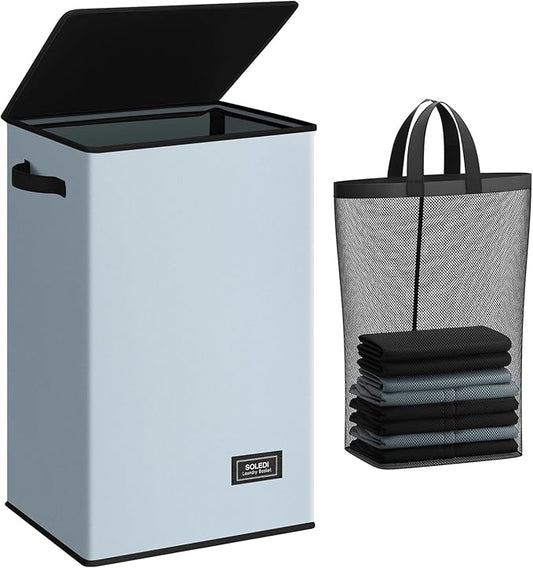 SOLEDI Laundry Hamper with Lid 90L Large & Tall Collapsible Laundry Basket, Clothes Hamper with Bag Removable Easy to Carry, 