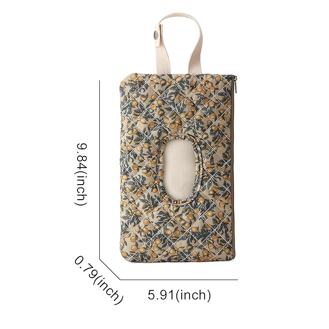 Quilted Baby Wipe Holder Quilted Wipe Pouch Portable Hanging Floral Wet Wipes Bag for Car, Stroller