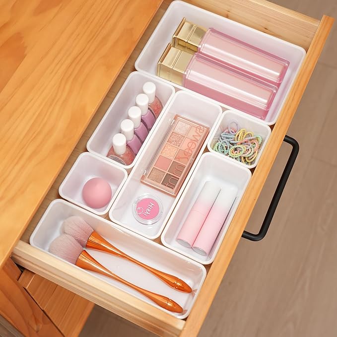 Kitchen Desk Drawer Organizers Storage for Office, Small Acrylic Vanity Trays Makeup for Drawer Bathroom Plastic Make up Orga