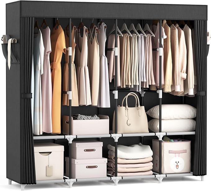 VTRIN Portable Closet for Hanging Clothes 67 Inch Wide Large Capacity Portable Wardrobe Closet with Cover, 4 Storage Shelves 
