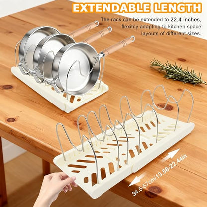 Pot and Pan Organizer, Expandable Pan Organizer for Cabinet, Pot Lid Holder with 10 Adjustable Compartments for Kitchen Cabinet Cookware Baking Frying Rack(White)