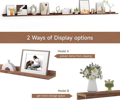 Floating Picture Ledge Shelves for Wall Set of 2, 95 Inches Picture Ledge Shelf with Long Large Nursery Book Shelf for Toys S