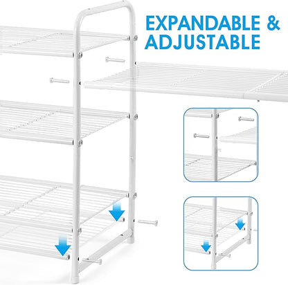 Simple Trending 3-Tier Stackable Shoe Rack, Expandable & Adjustable Shoe Shelf Storage Organizer, Wire Grid, White