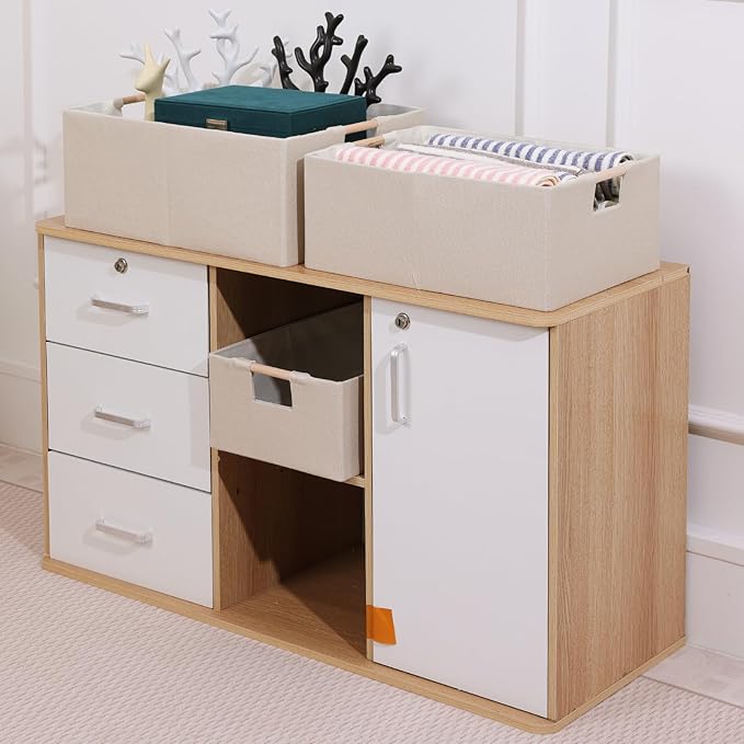ANMINY 6PCS Storage Baskets for Organizing Collapsible Fabric Storage Bins Boxes with Wood Handles Closet Shelves Cube Organi