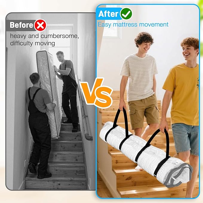 Mattress Vacuum Bag Twin/Twin XL Space Saver Mattress Vacuum Seal Bag with Straps for Moving Double Zip Seal Reusable Mattres
