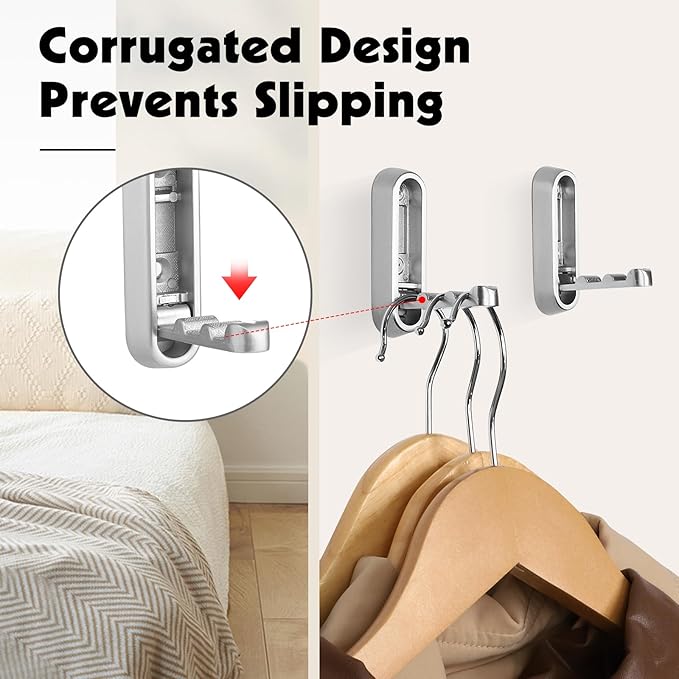 Dntorx Folding Coat Hooks, 2 Pcs Foldable Silver Wall Hooks Heavy Duty Foldable Hook Bathroom Towel Hooks Robe Hooks Wall Mou