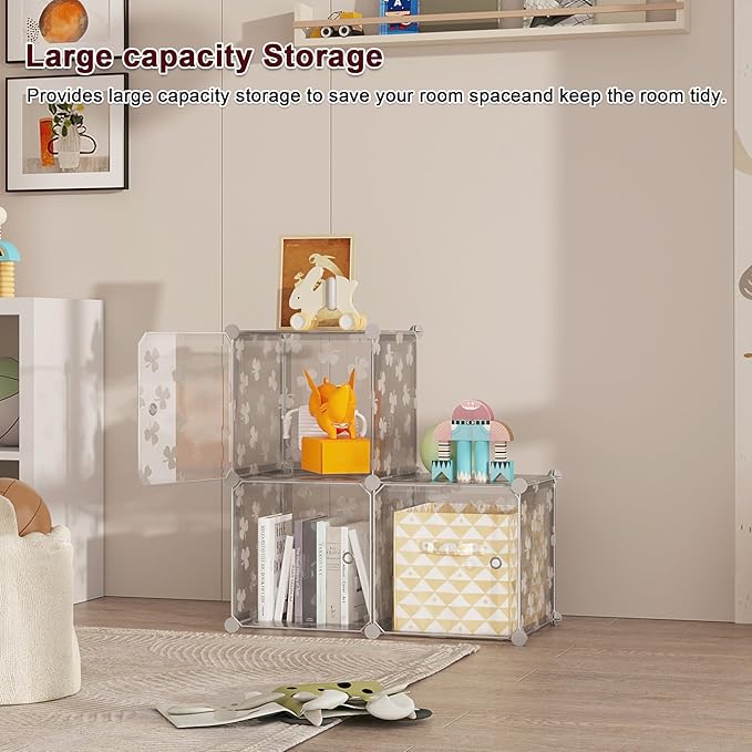 C&AHOME Cube Storage Organizer with Doors, 3-Cube Shelves, DIY Plastic Modular Bookshelf, Closet Clothes Storage Shelving Ide