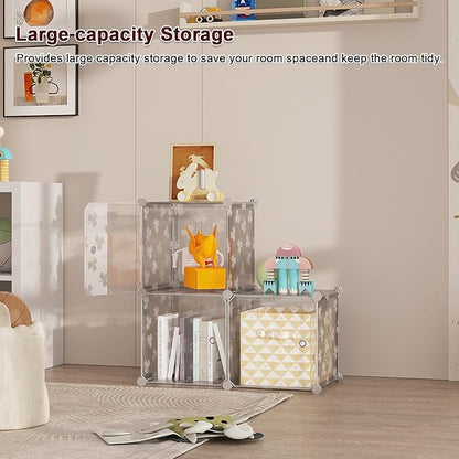 C&AHOME Cube Storage Organizer with Doors, 3-Cube Shelves, DIY Plastic Modular Bookshelf, Closet Clothes Storage Shelving Ide