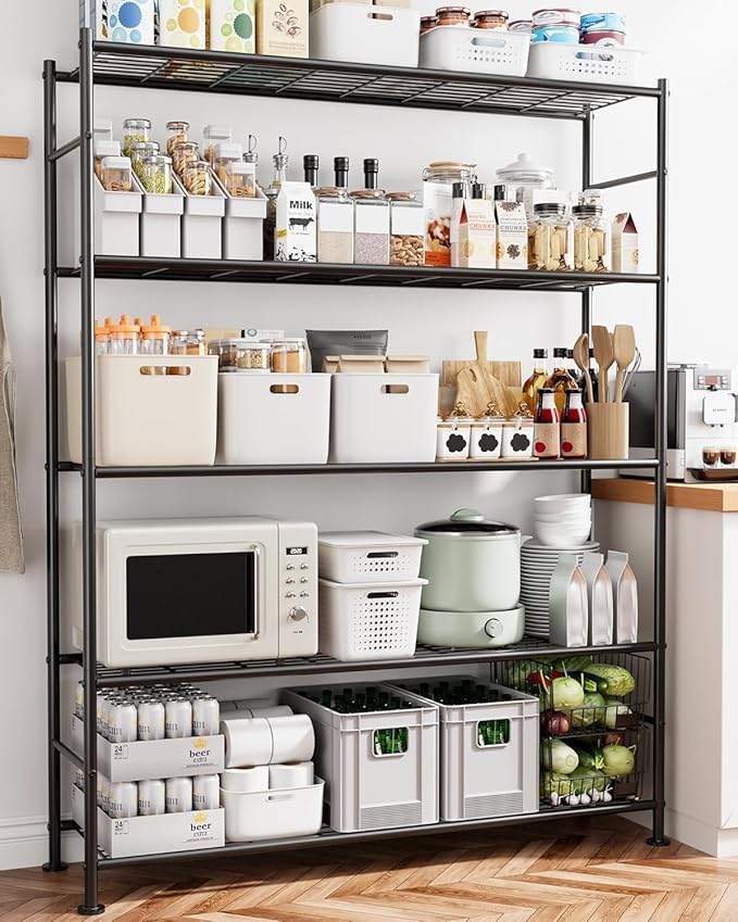Sakugi Storage Shelves - 5 Tier Shelf Organizer, Heavy Duty Garage Shelving Unit with Leveling Feet, Stable Metal Shelves Org
