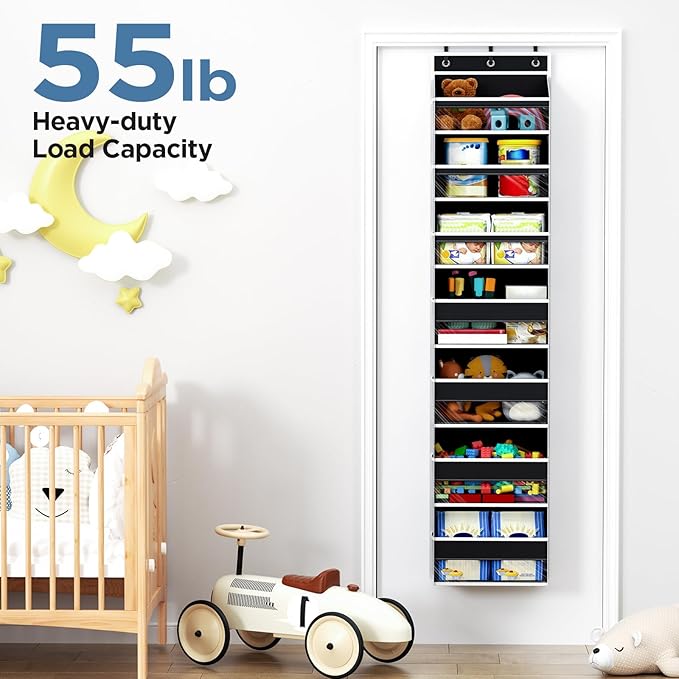 Mefirt Over The Door Organizer, 7 Tier Door Hanging Organizers with 7 Large Pockets 12 Side Pockets, Behind Door Storage Hang