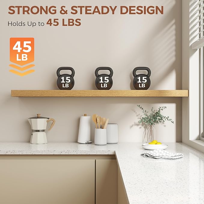 Dreamland 55 Inch Floating Shelves for Wall,8 Inch Deep Floating Shelves,55" W x 8" D Wall Shelves for Bedroom,Living Room, K