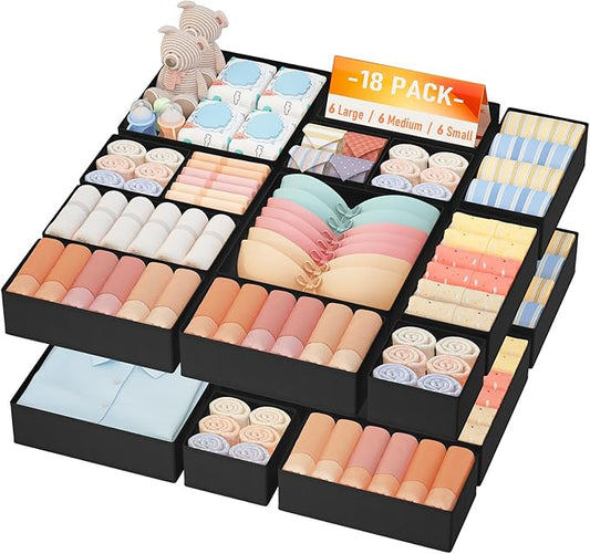 DIMJ Drawer Organizer Clothes Storage- 18 Pack Baby Dresser Organizer for Nursery, Foldable Closet Drawer Organizer Bins for 