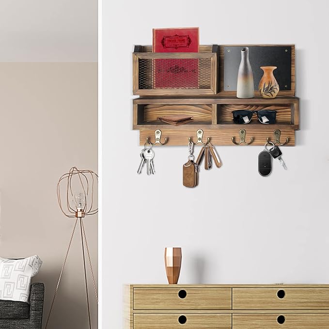 Key Holder for Wall, Mail Organizer Wall Mount with Key Hooks and Wallet Holder, Sunglasses Storage and Dog Leash Hanger, Dec