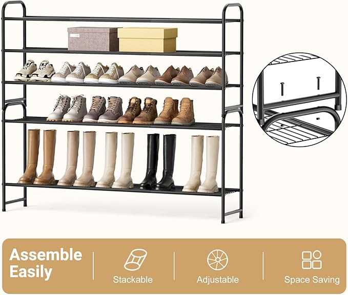 KEETDY 3-Tier Long Shoe Rack for Closet Metal Shoe Organizer for Entryway, Wide Stackable Shoe Storage Shelf with Sturdy Wire