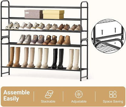 KEETDY 3-Tier Long Shoe Rack for Closet Metal Shoe Organizer for Entryway, Wide Stackable Shoe Storage Shelf with Sturdy Wire