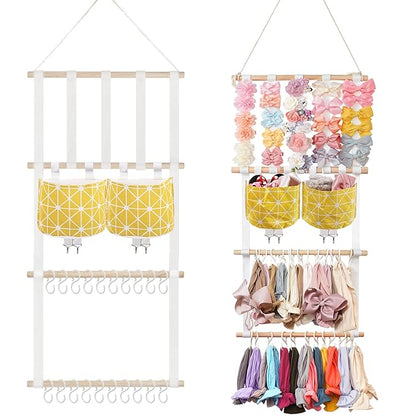 kangaroo Hairband Organizer for Baby Girls, Large Capacity Bow Holder Hair Accessories Wall Hanging Organizer with 20 S-hooks