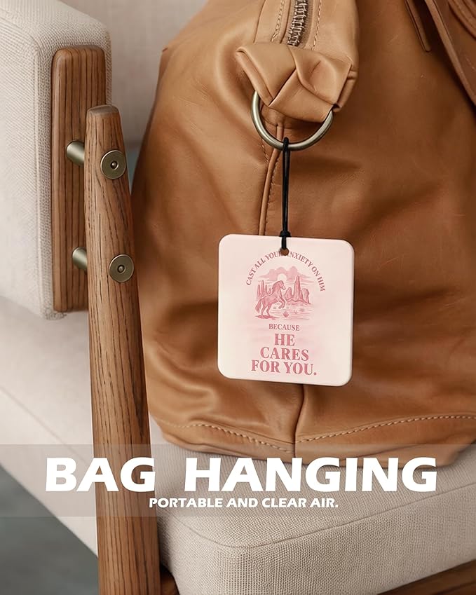 Pink Western Christian Square Citrus Car Air Freshener 4 Pcs, Southwestern Desert Cowgirl Religious Hanging Air Freshener for
